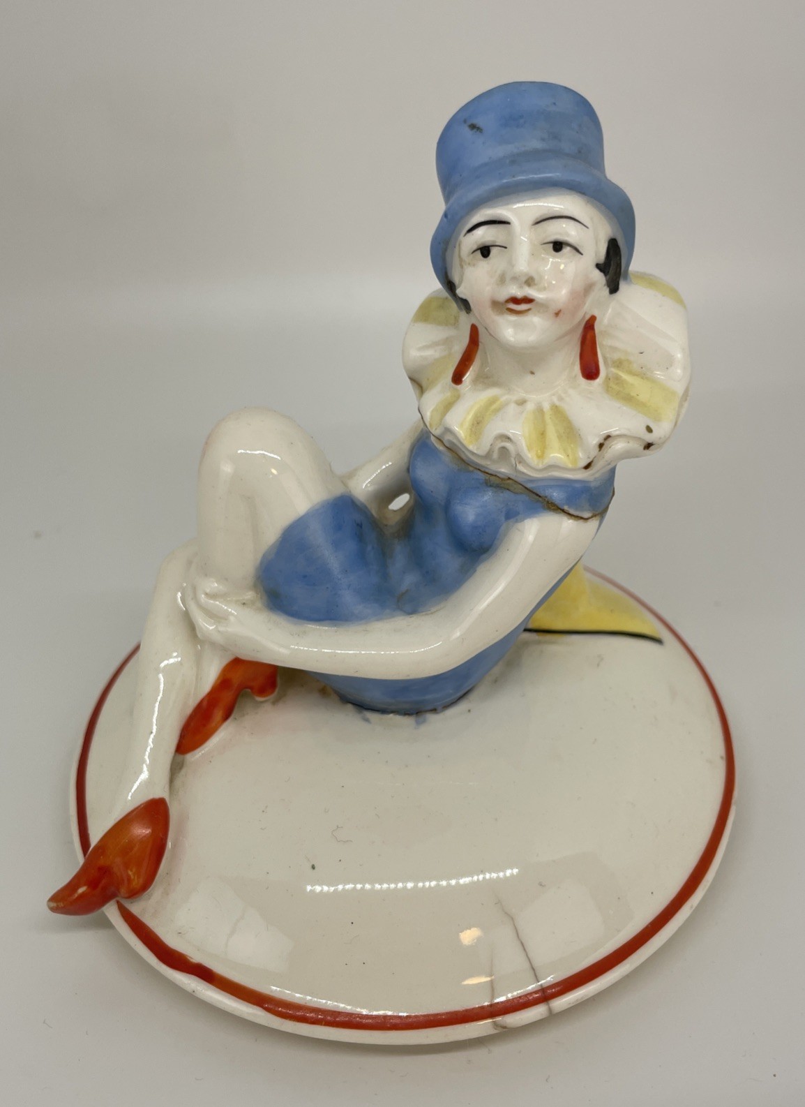 Art Deco Sitzendorf German Porcelain Luster Glaze Pierette Box LID ONLY  1925