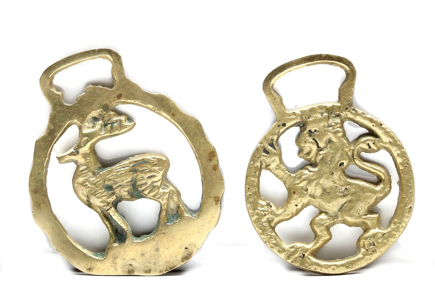 Vintage British Horse Brass Stag And Lion Medallions 3 Vintage British Horse Brass Stag And Lion Medallions 3