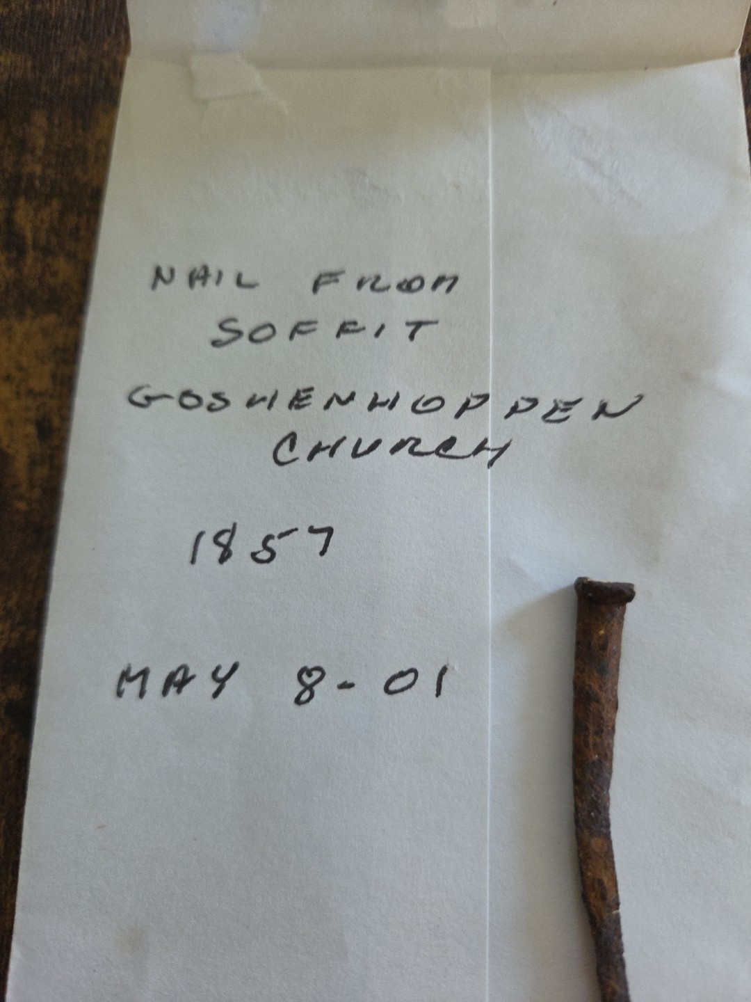 Rare 1857 Goshenhoppen Church Artifact Nail w/ Provenance