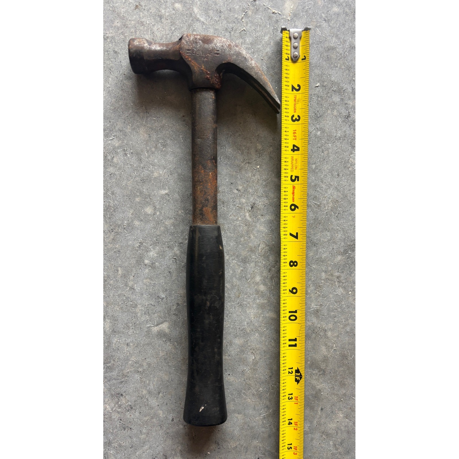 Vintage Dunlap USA 16oz Claw Hammer 3804-16oz Steel Handle Rubber Grip 13 Inch