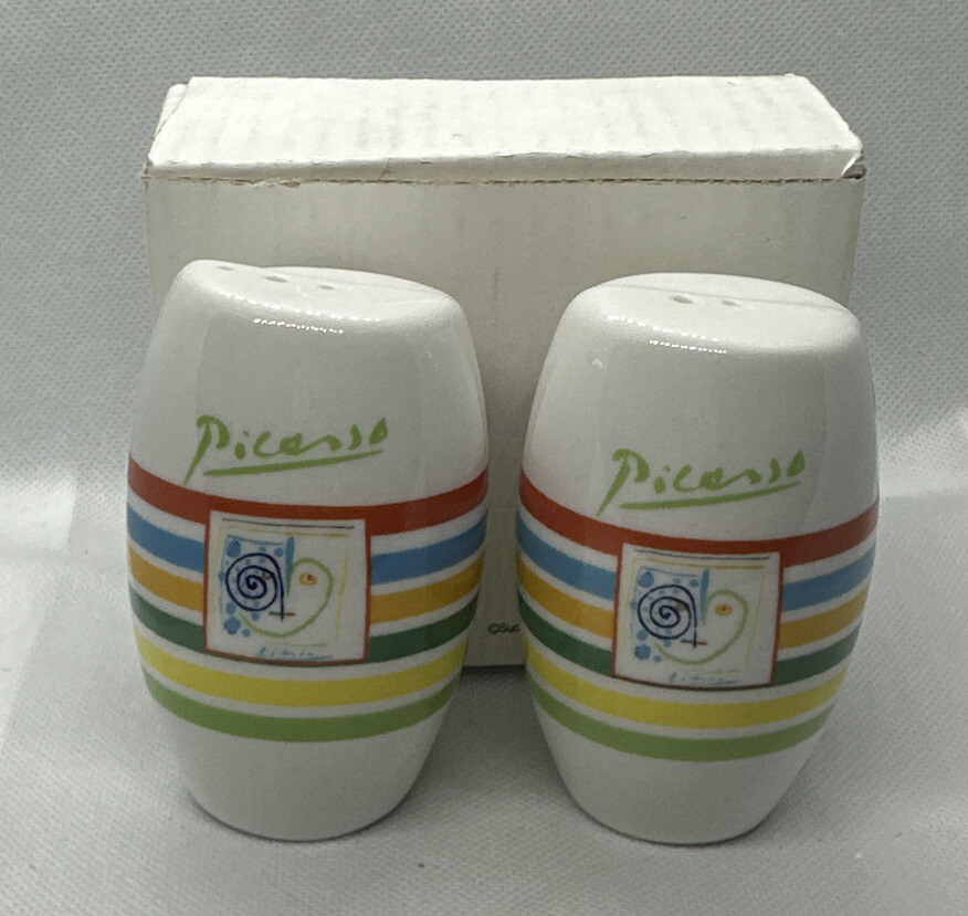 2007 Pablo Picasso Salt & Pepper Shakers Stripes Face Cubism Art Red Blue NIB 2007 Pablo Picasso Salt & Pepper Shakers Stripes Face Cubism Art Red Blue NIB