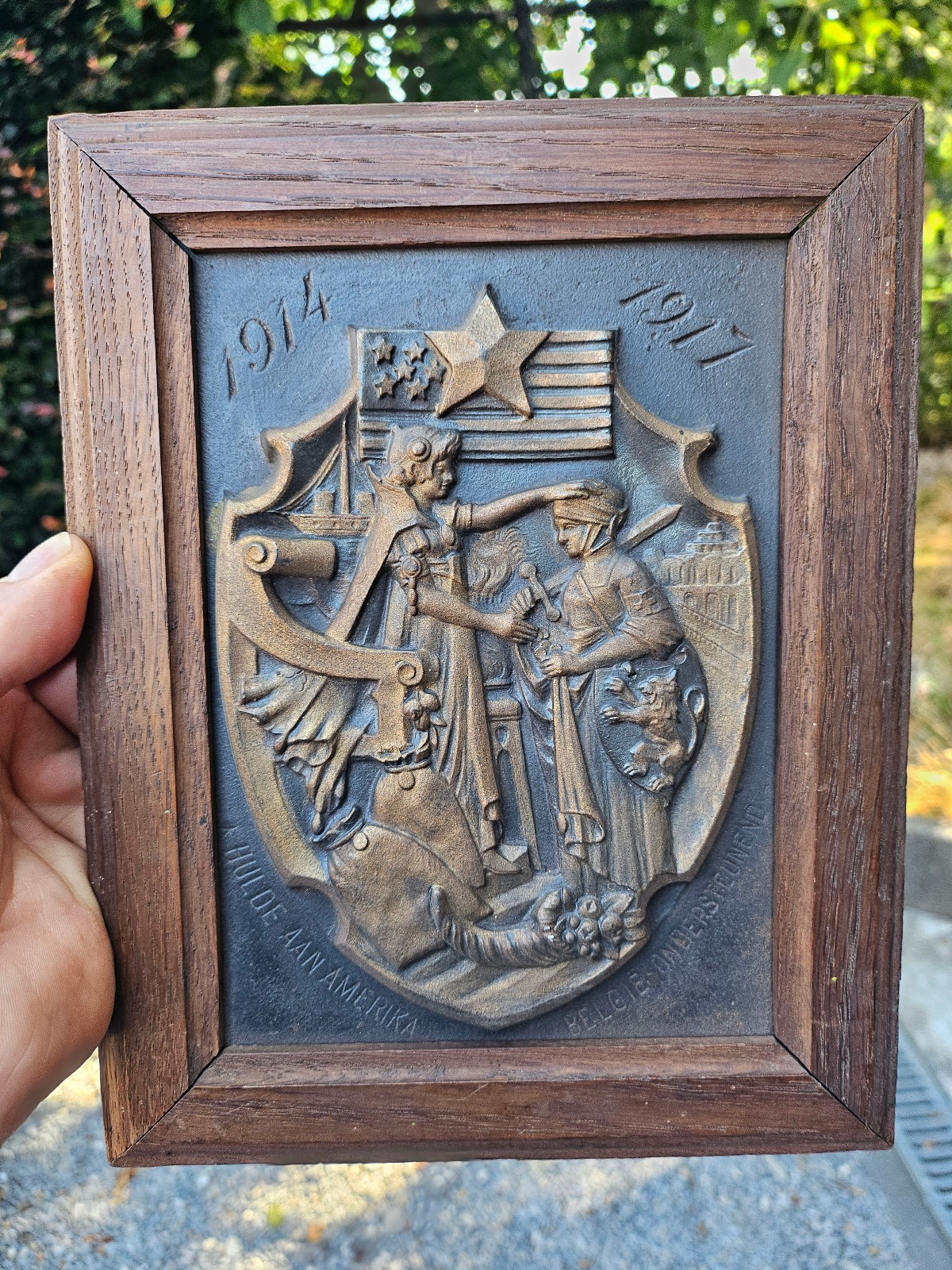 WWI Cast Iron Plaque 1914 1917 American Relief Belgium War Memorial Medal Art