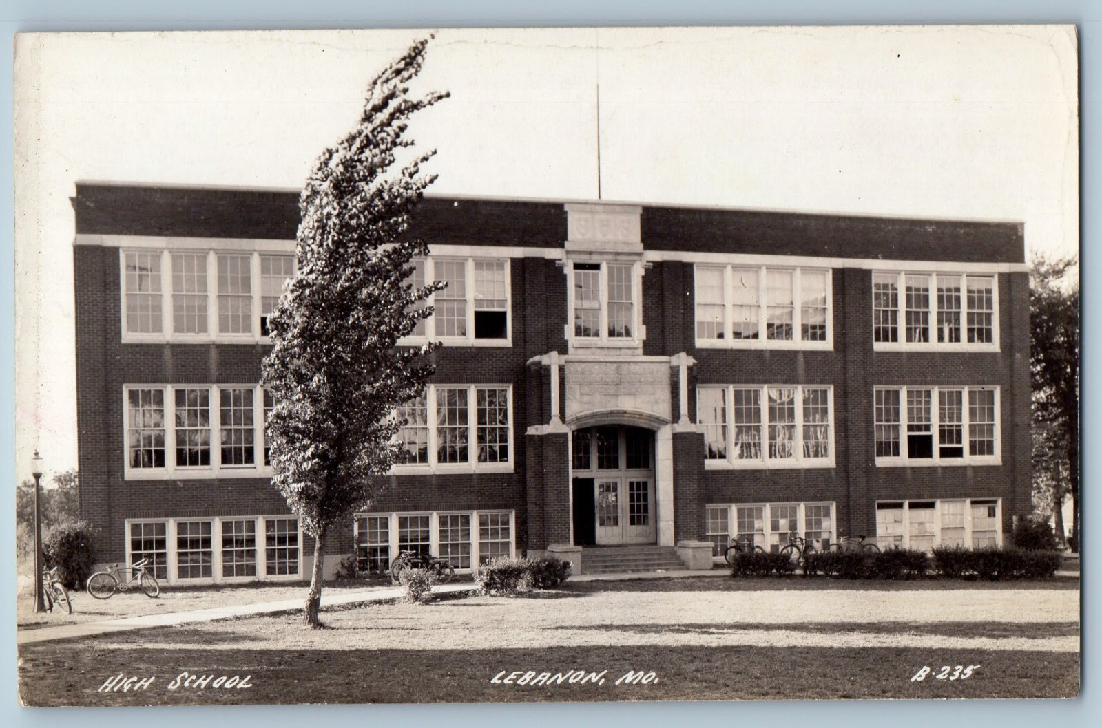 c1940\'s High School Building Bicycle Lebanon Missouri MO RPPC Photo Postcard c1940\'s High School Building Bicycle Lebanon Missouri MO RPPC Photo Postcard