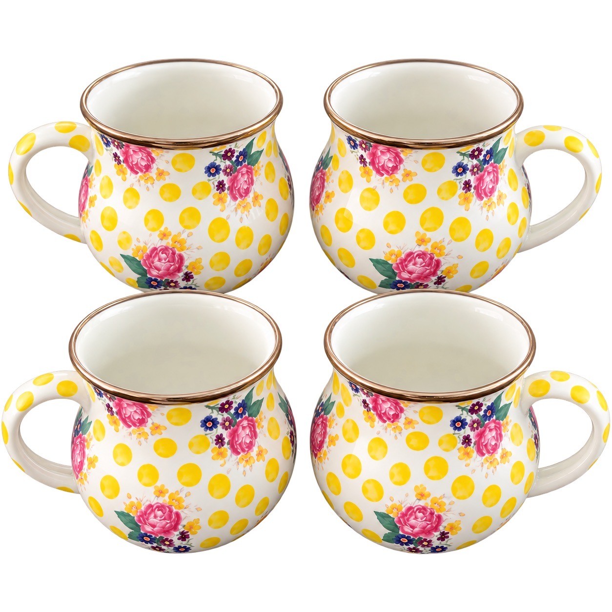 Vintage Retired MacKenzie Childs Enamel Buttercup Floral Exceedingly Rare Cups