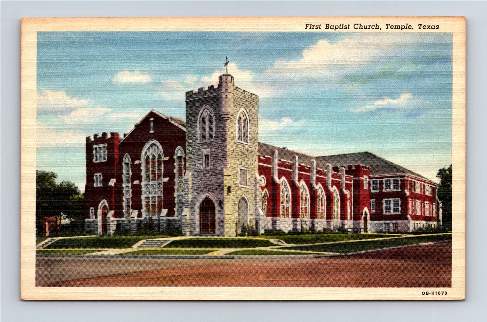 Postcard TX Temple Texas First Baptist Church c1940s Linen AK4