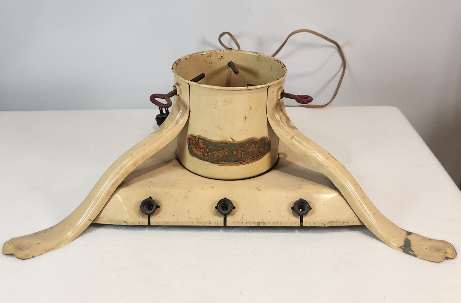 Vintage 1930s Metal Noma Electric Light Up Christmas Tree Stand 8 Lamp 3 Legs