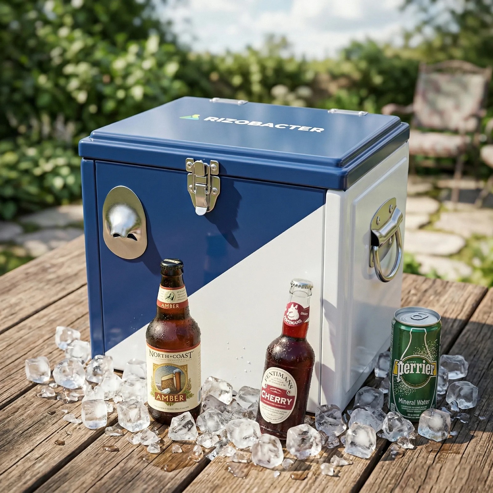 Yakimoto Vintage 16Qt Portable Metal Cooler Box for Camping, Rare -Reflex Blue