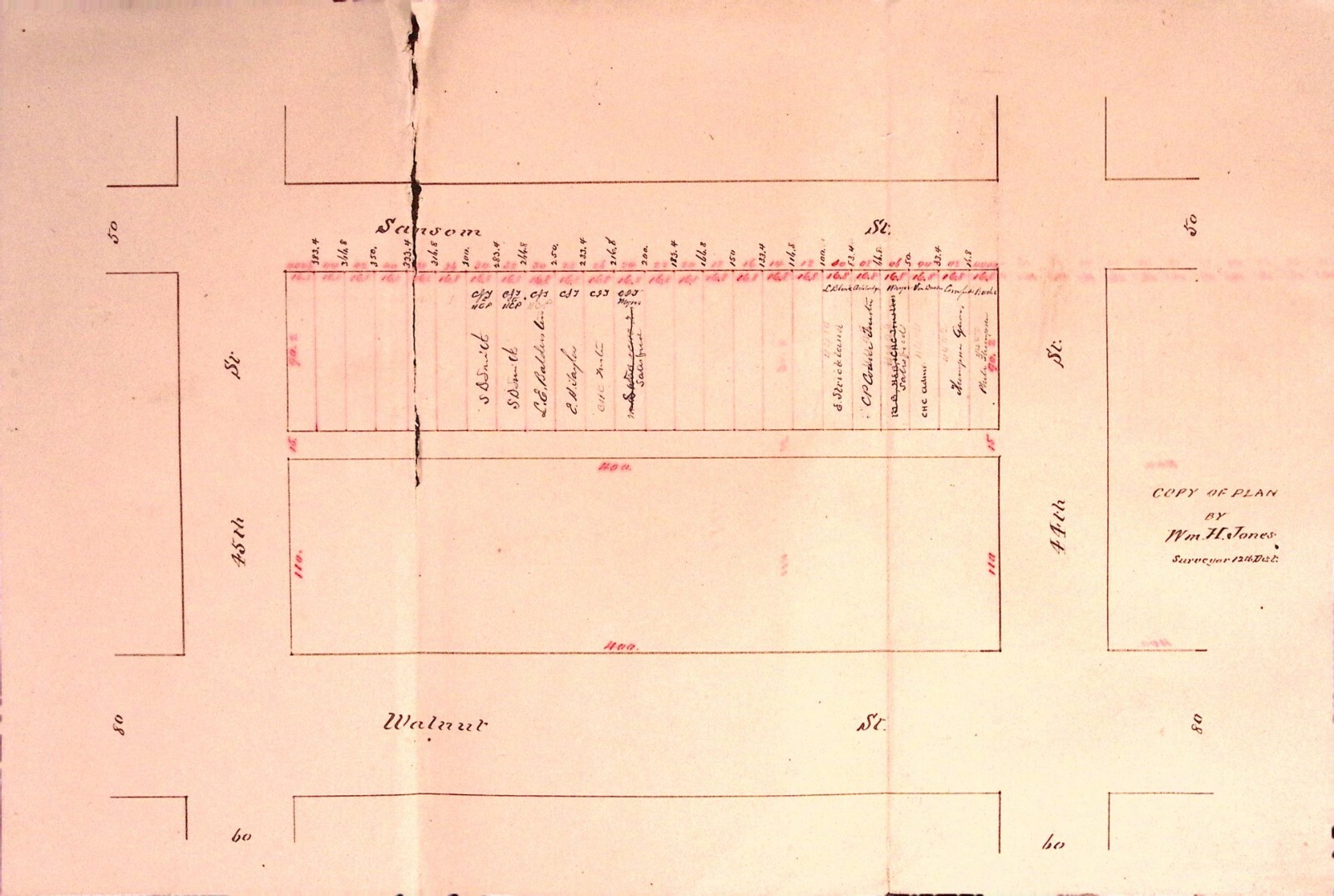 Philadelphia Sansom Walnut 45th St Surveyor Map Property Plan 1800s Antique Philadelphia Sansom Walnut 45th St Surveyor Map Property Plan 1800s Antique