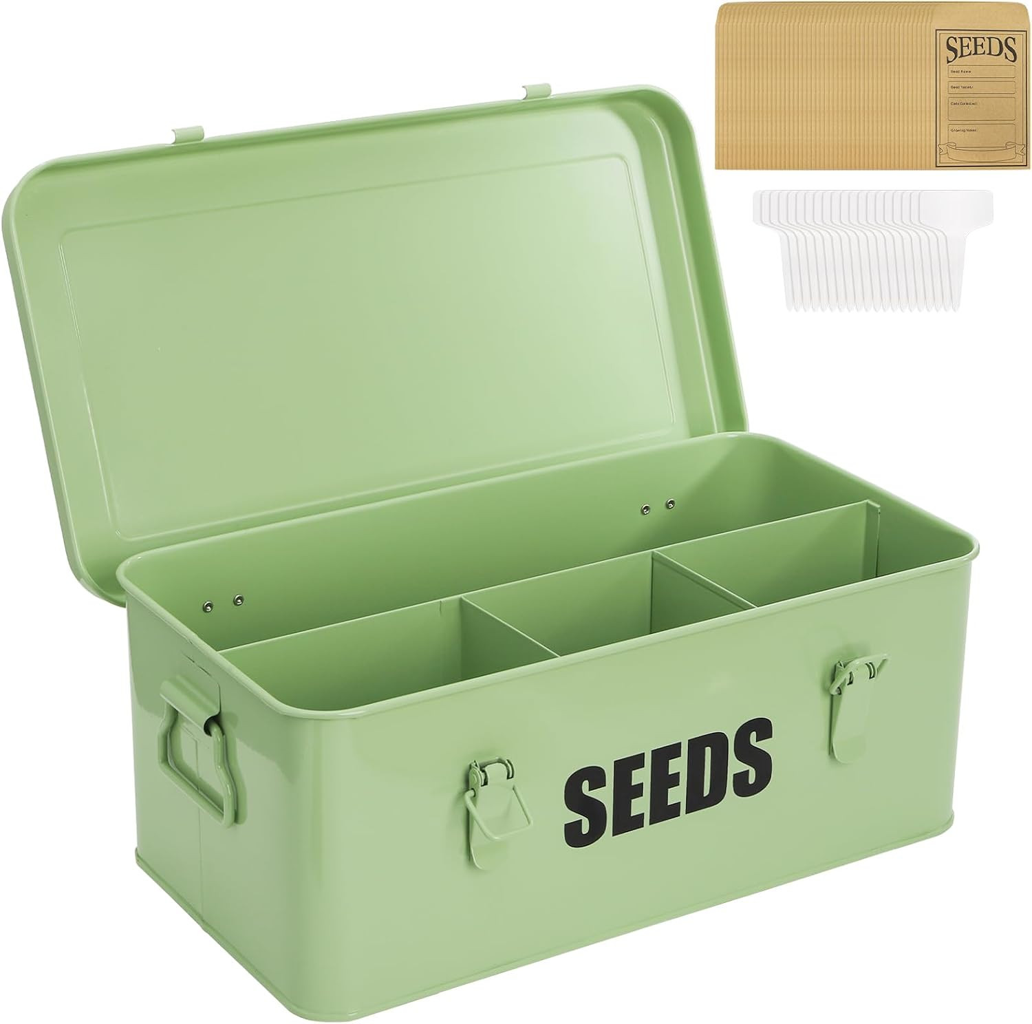 Seed Saving Box Metal Organizer Container Storage Bin Envelopes Labels