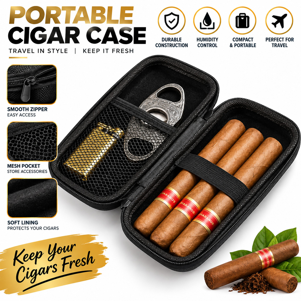 Portable Cigar Case Travel Pouch for Cigars Cutter Lighter Storage Smoking Box* Portable Cigar Case Travel Pouch for Cigars Cutter Lighter Storage Smoking Box*