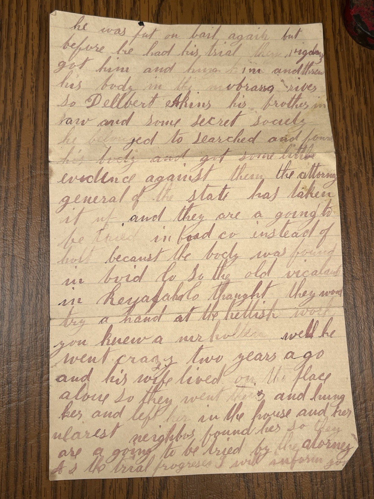 1893 Letter Describing Lynching of Barrett Scott – Holt County Nebraska Case