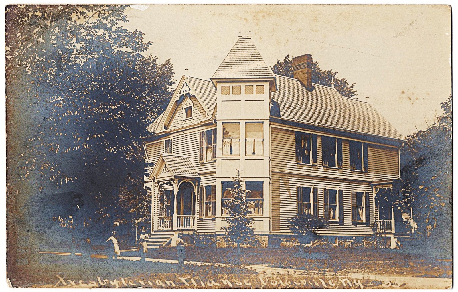 real photo Dolgeville NY - Presbyterian Manse mailed 1908 antique postcard RPPC