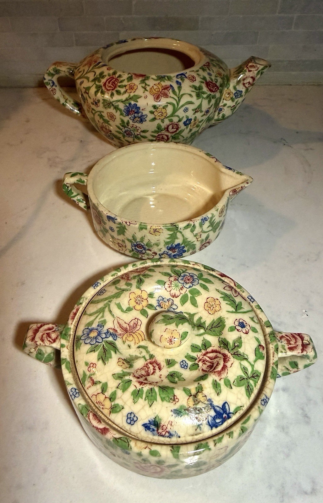 Antique Japanese Hand Painted Stacking Tea Set - Similar To Royal Winton