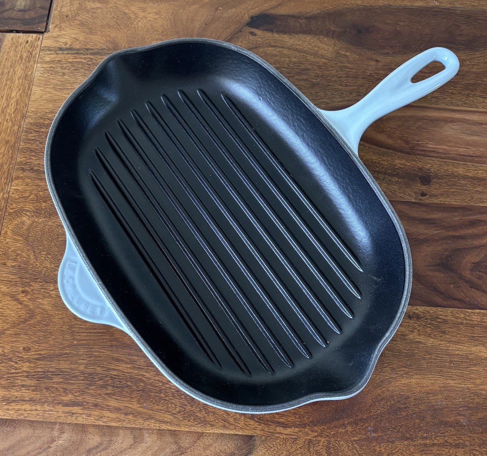 LE CREUSET Coastal Blue #32 Oval Grill Pan EXCELLENT