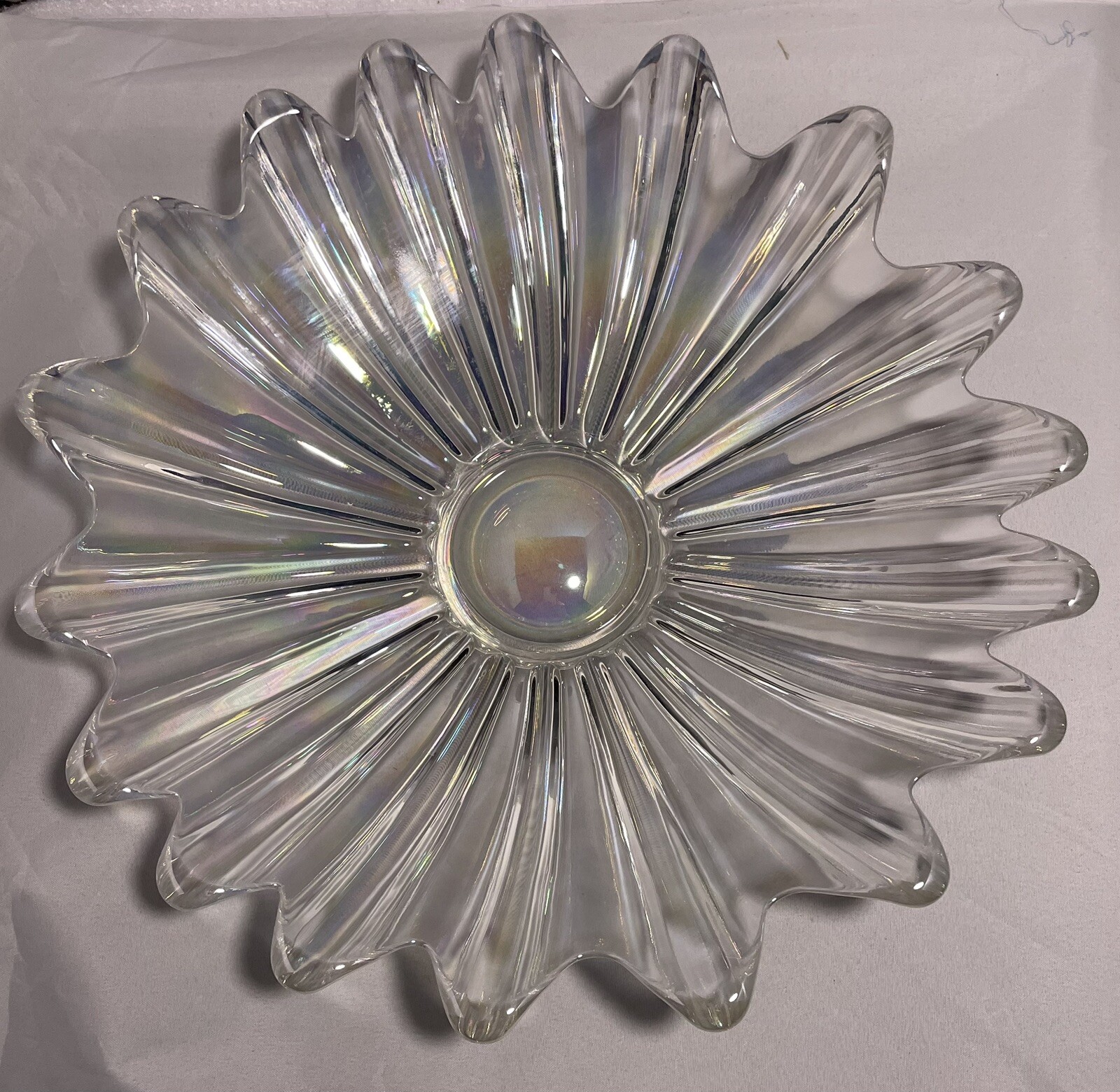 Vintage Federal Moonglow Rainbow Iridescent Carnival Glass Starburst Bowl MCM