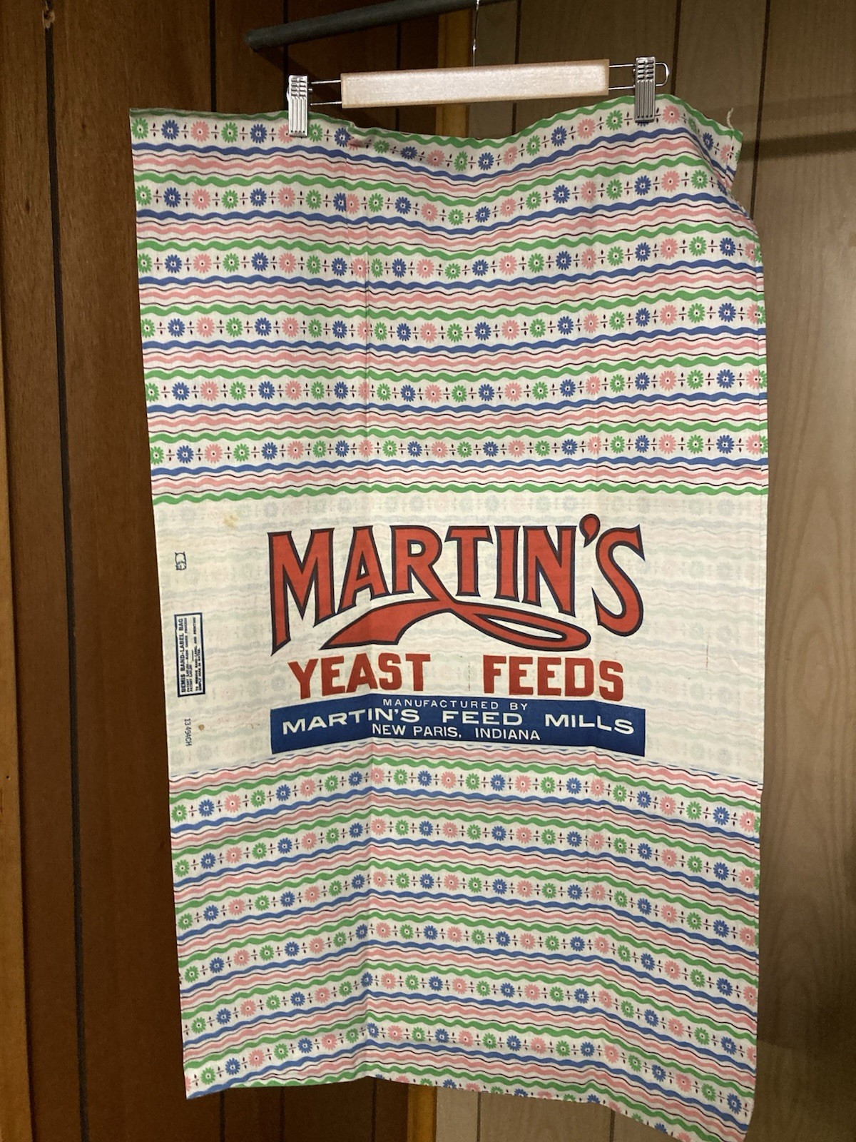 Vtg Martins Yeast Feed Sack Print Cloth/paper Label 100lb New Paris Indiana 