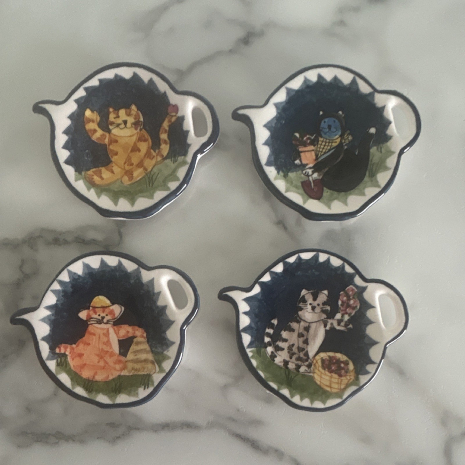Creatively Yours Cat Design Ceramic Tea Bag Tidies Set of 4