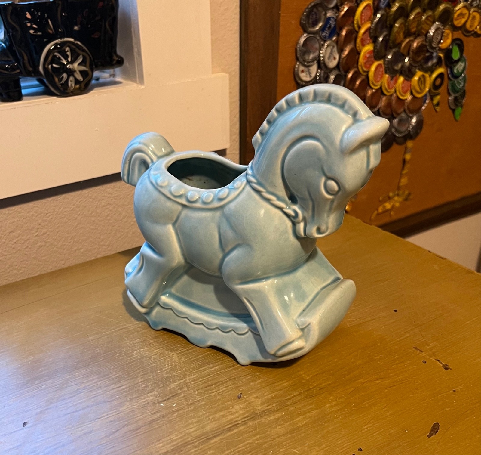 Vintage McMaster Pottery Blue Rocking Horse Planter 291 Nursery Baby Decor