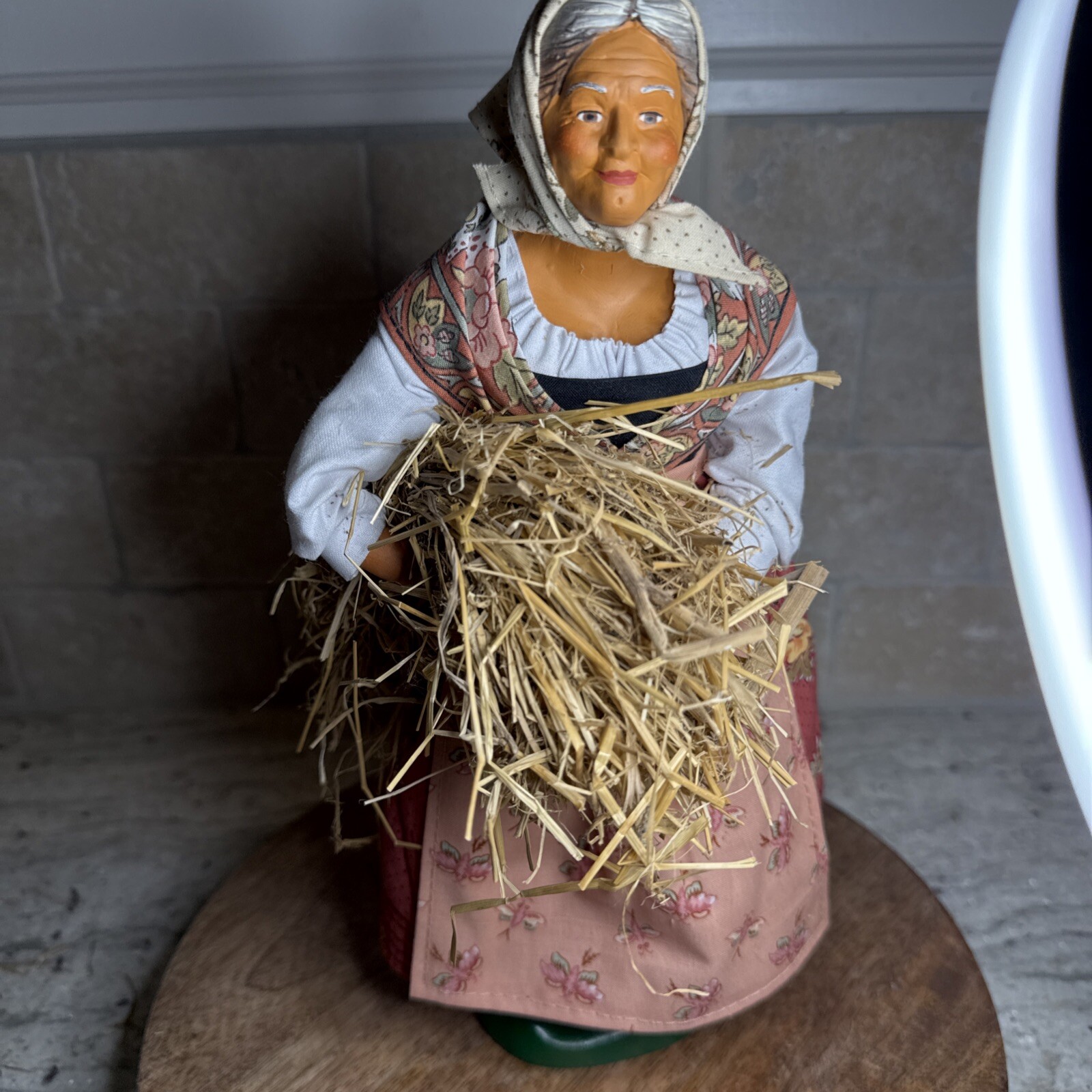 Santon De Provence -Handpainted Women Carrying Hay Figurine France- Artist Stamp