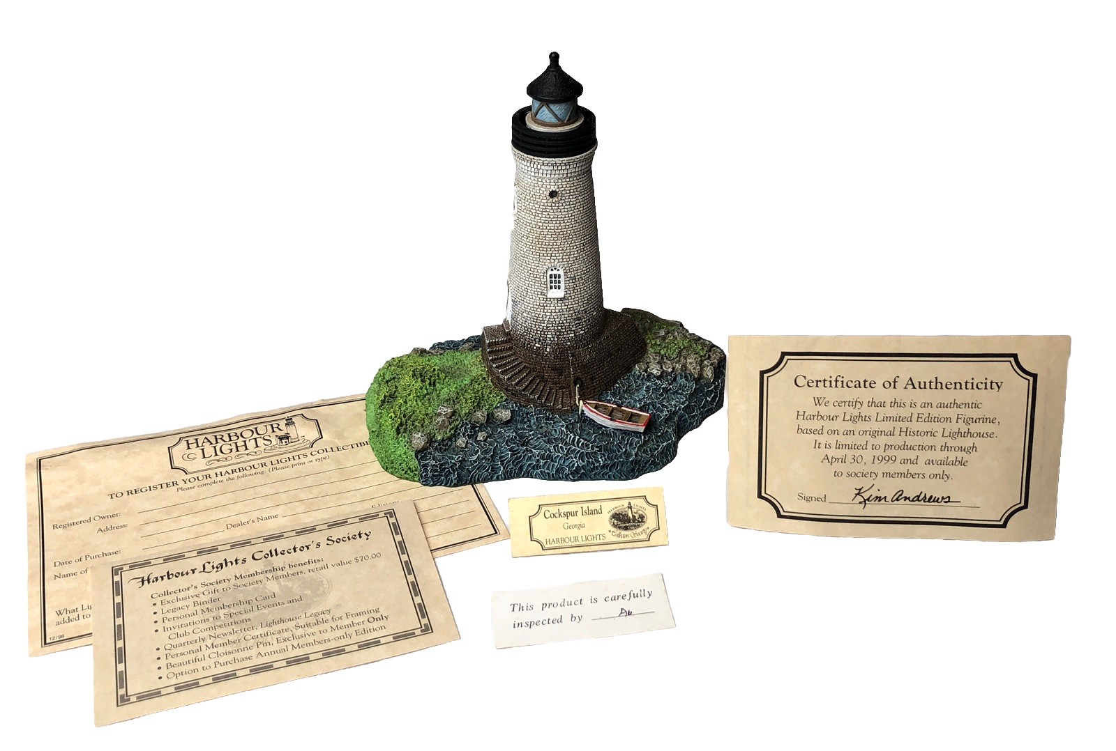 Harbour Lights Collectors Society Lighthouse Cockspur Island GA #508 Box & COA