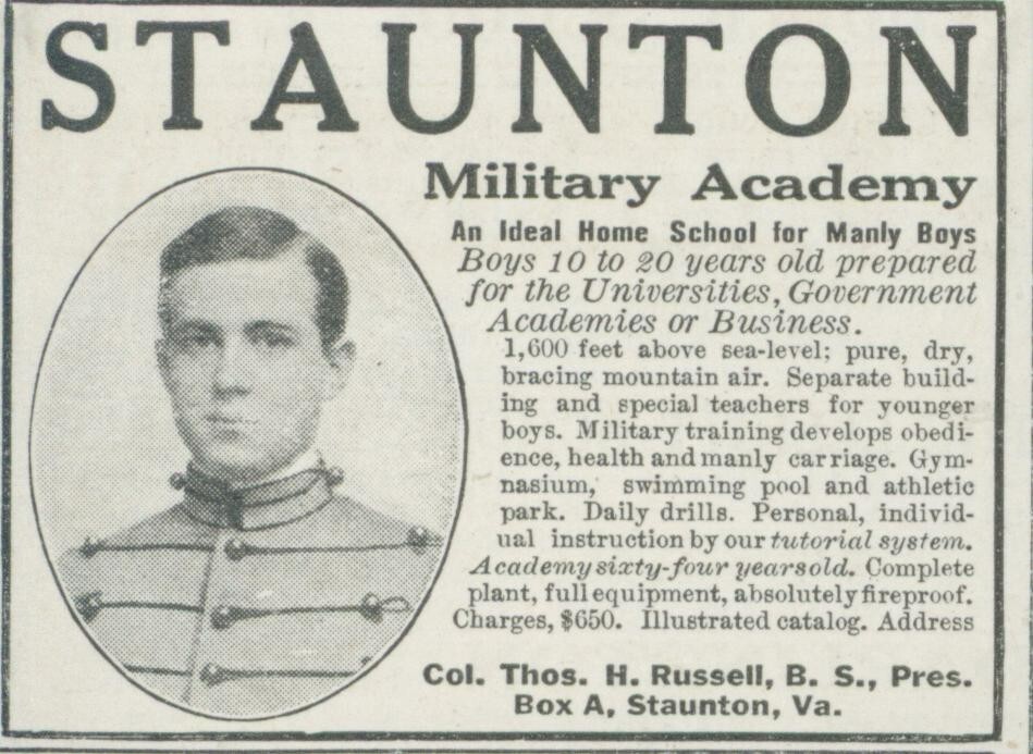 1924 Staunton Military Academy Manly Boys VA Col Thos Russell Vtg Print Ad A1