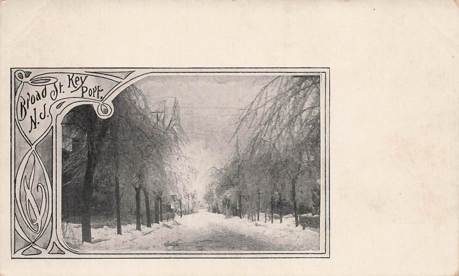NEW JERSEY PHOTO POSTCARD: WINTER STREET SCENE ON BROAD STREET, KEYPORT, NJ
