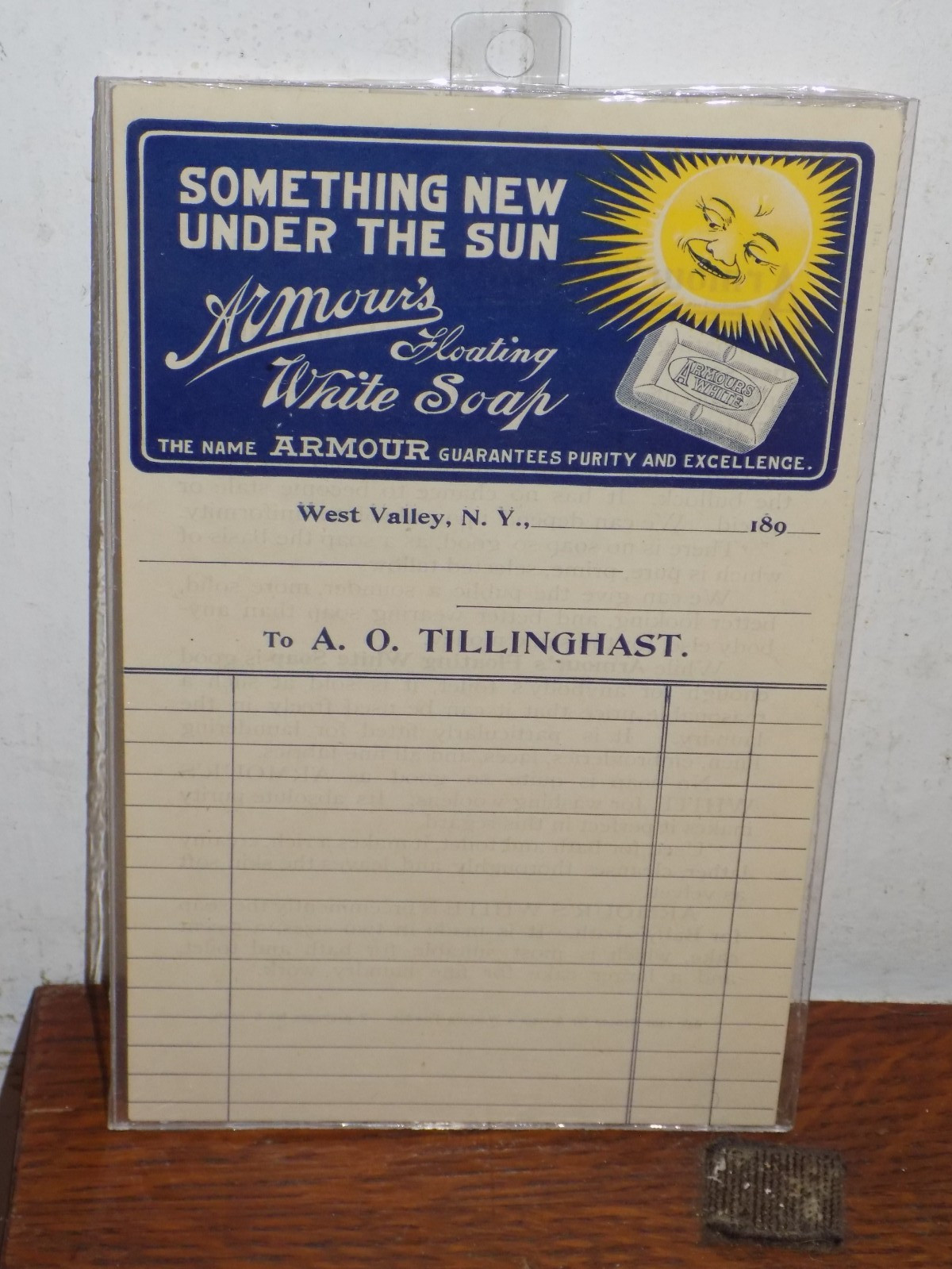 Vintage Armour’s Floating White Soap Paper Store Receipt advertising