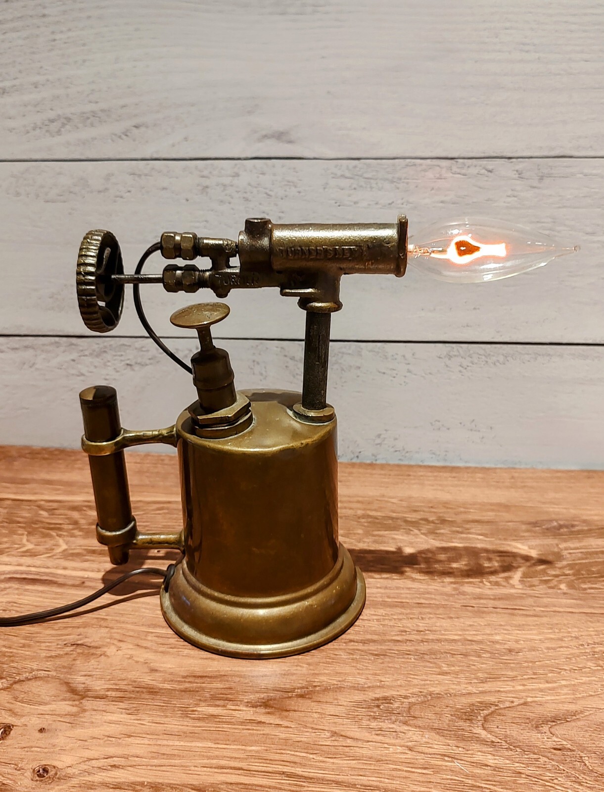 Upcycled Turner Brass Torch Electric Light With Flicker Bulb