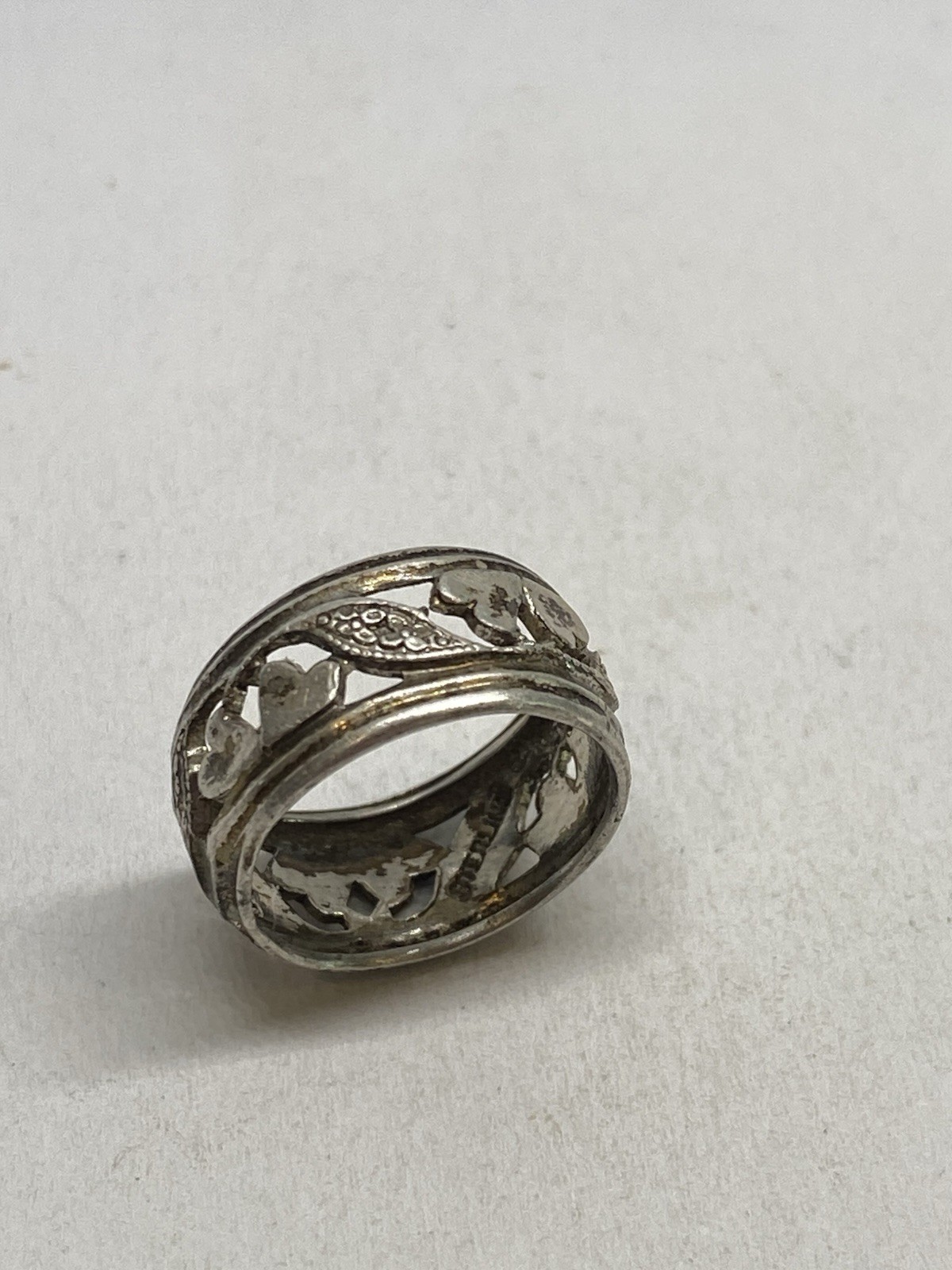 3g SIZE 4 ANTIQUE MID CENTURY STERLING SILVER OPEN WORK STAMPED FINE RING