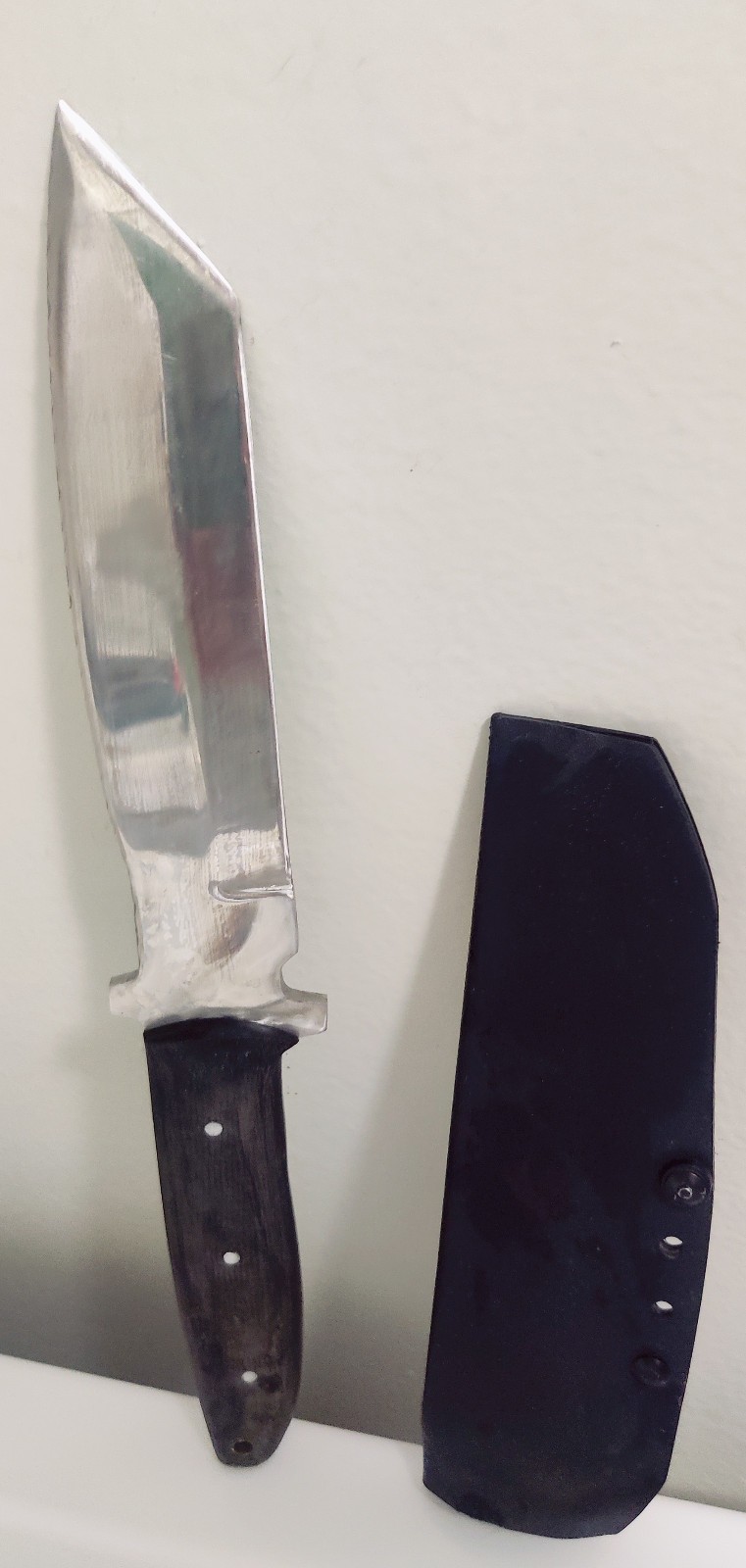 Bowie Hunting Steel Thick Knife & Sheath Mirror Finish Sharpened 13\