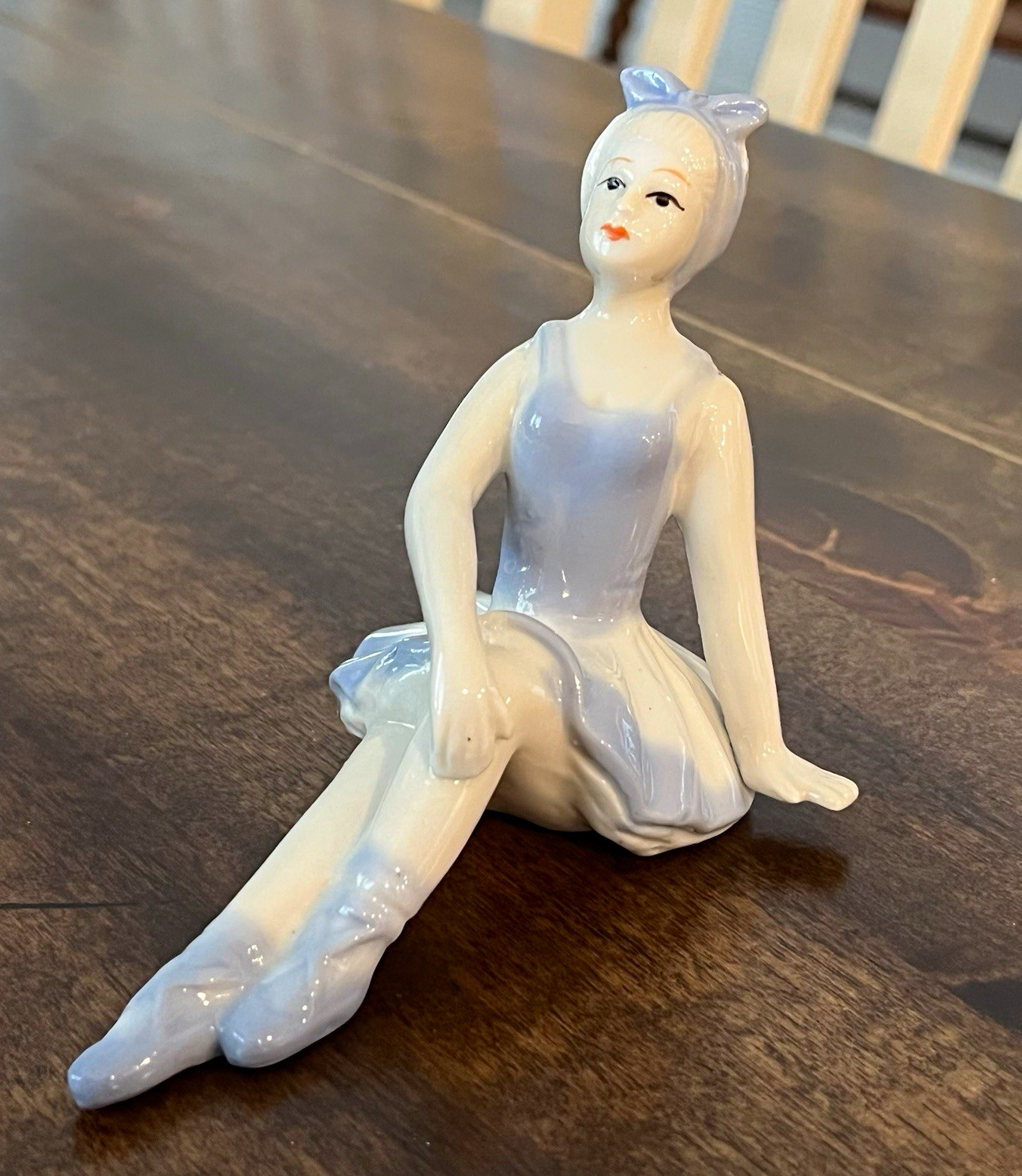 Vintage Blue And White Porcelain Ballerina 4x5 in. 