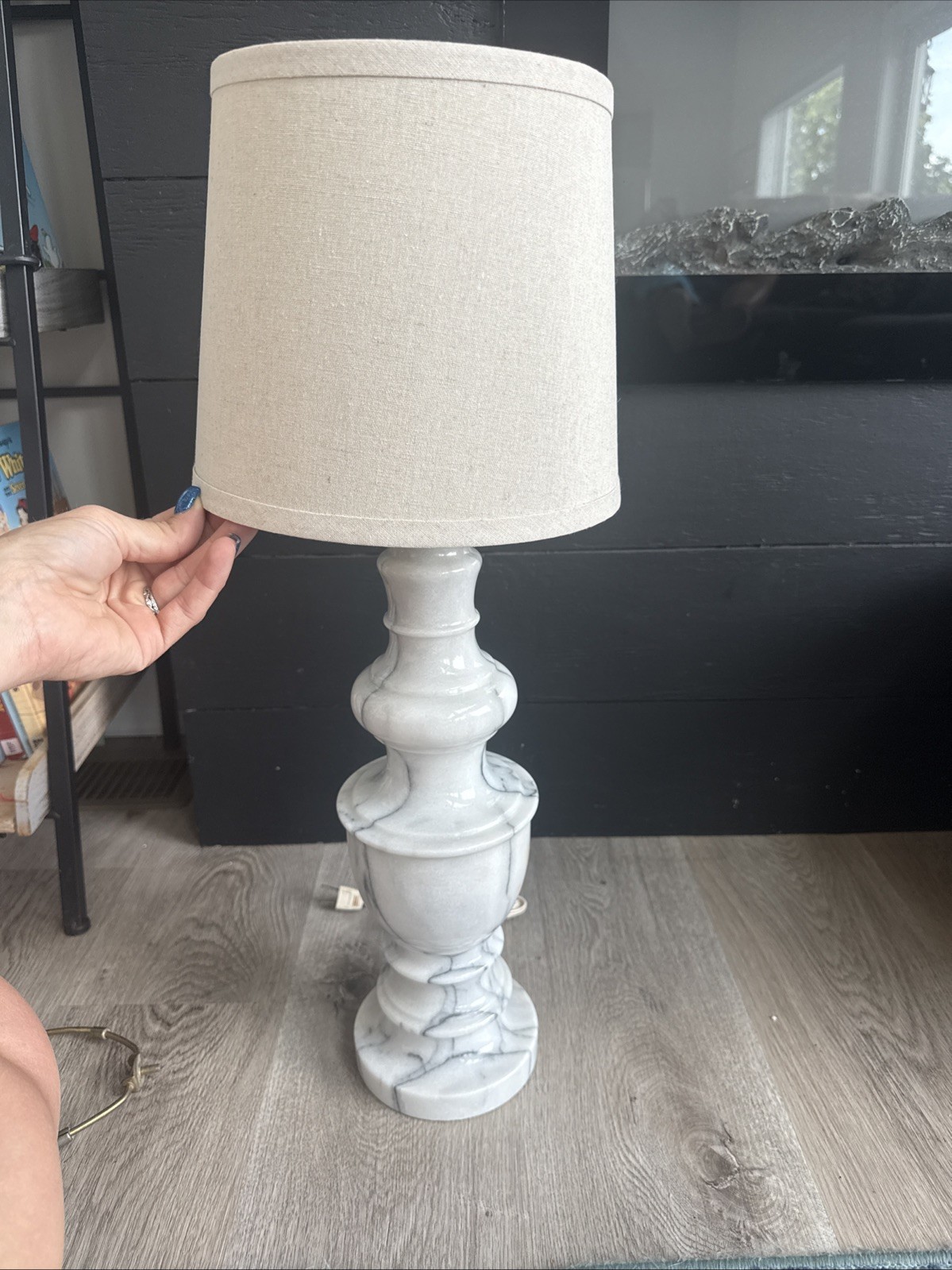Beautiful TALL Italian Neoclassical Marble Table Lamp Urn Shape Gray Veining