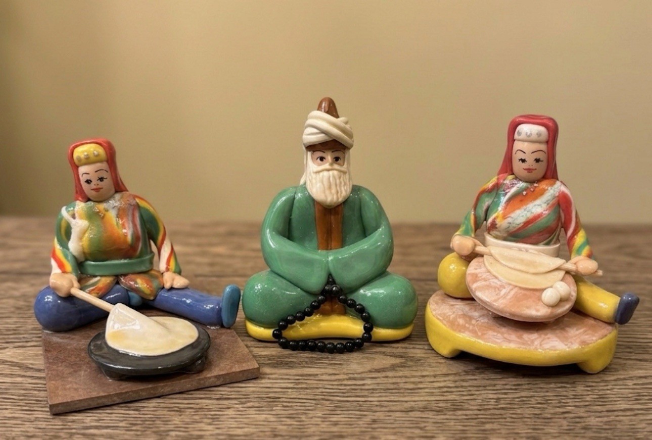 Vintage Turkish Ceramic Figurines Set of 3 Folk Art Bread Makers & Elder Man VG+