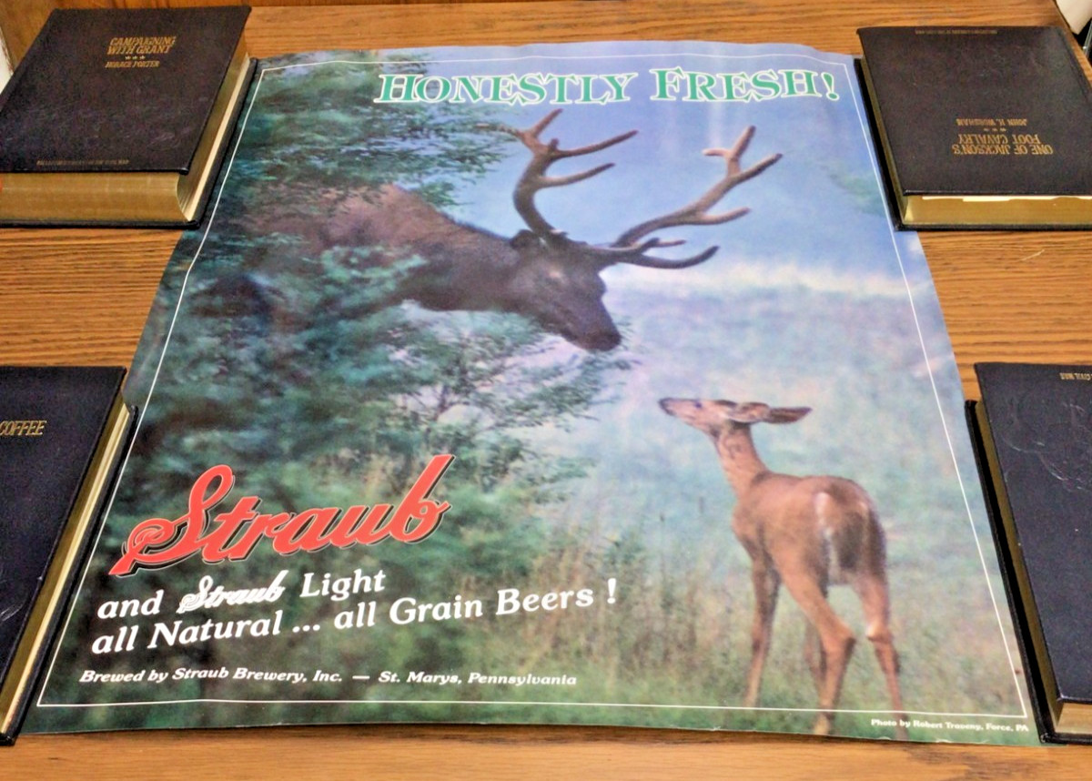 Vintage & Rare Straub Beer Buck with fawn poster. NOS. 18