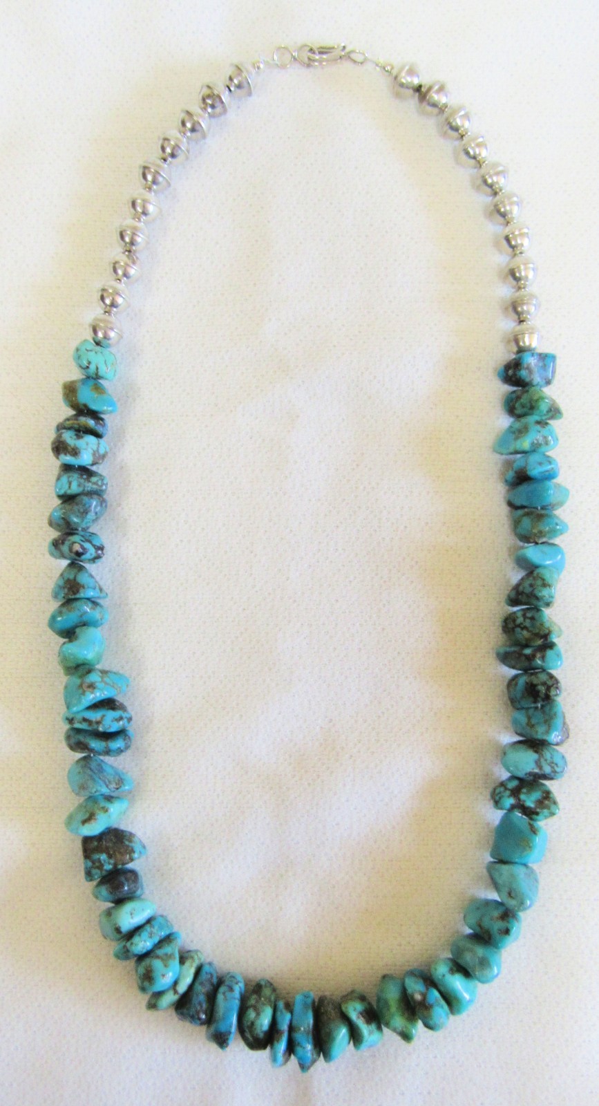Old Navajo Indian Silver Bench & Kingman Royston Turquoise Nugget Beads Necklace Old Navajo Indian Silver Bench & Kingman Royston Turquoise Nugget Beads Necklace