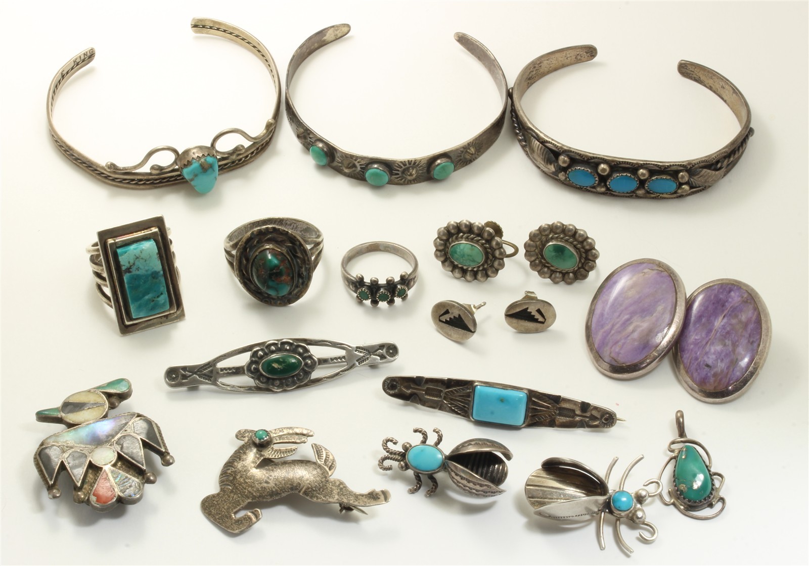 109g Lot of Vtg Navajo Sterling Silver Old Pawn Harvey Turquoise Jewelry 16 Pcs
