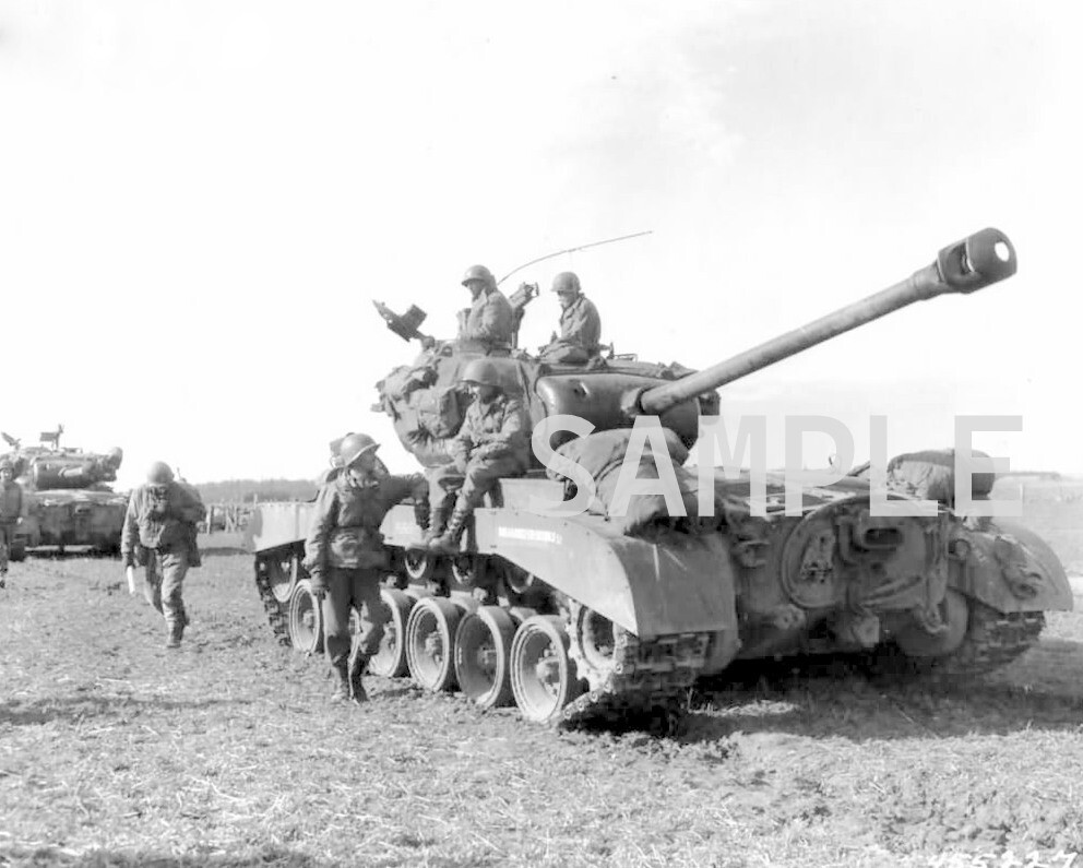 Crew of the T26E3 Tanks wait for attack on German soil WW2 WWII 8x10 Photo 203c