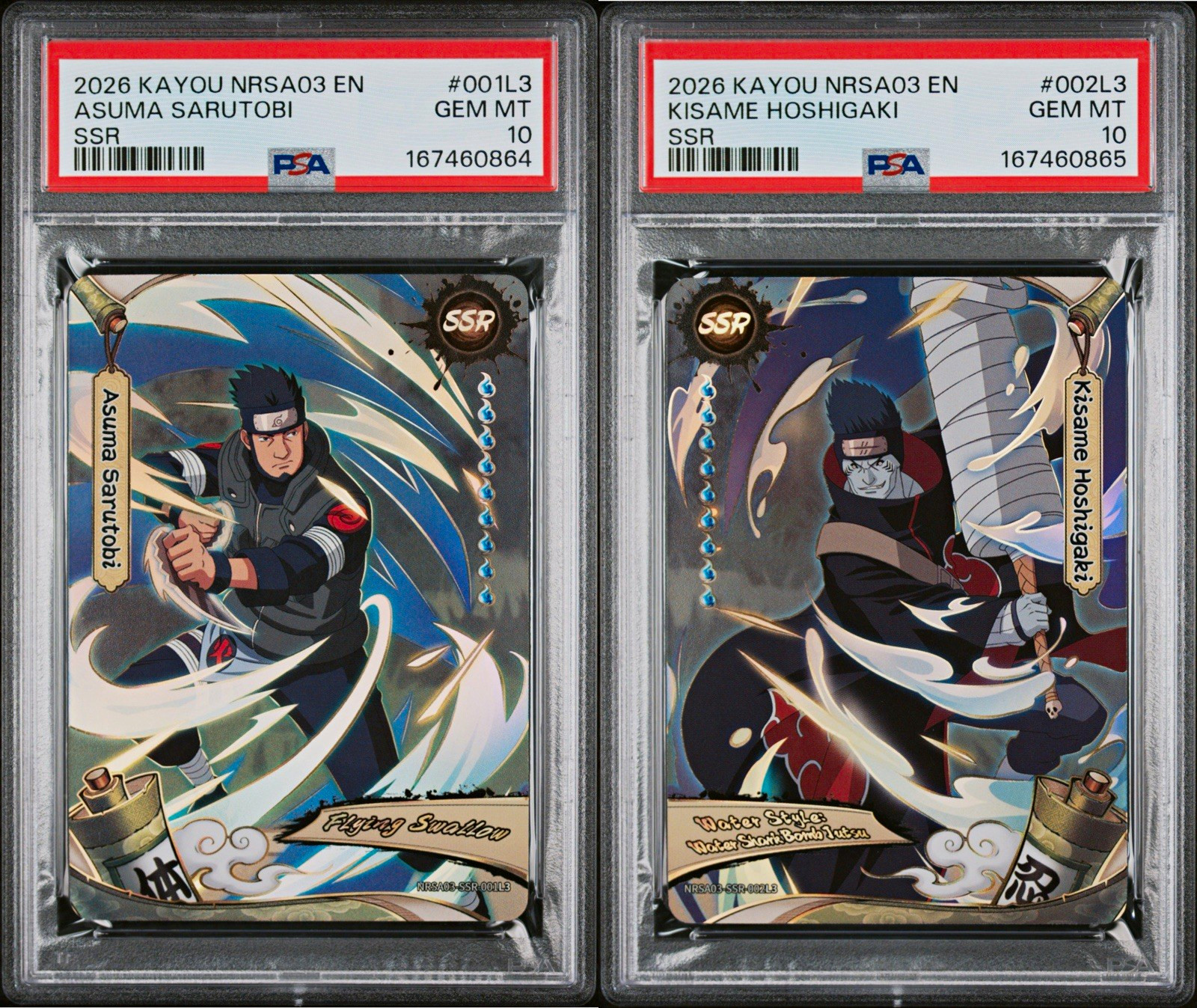 2026 Kayou: Naruto NRSA03-SSR Asuma 001L3 & Kisame 002L3 Sequential Cert PSA 10 