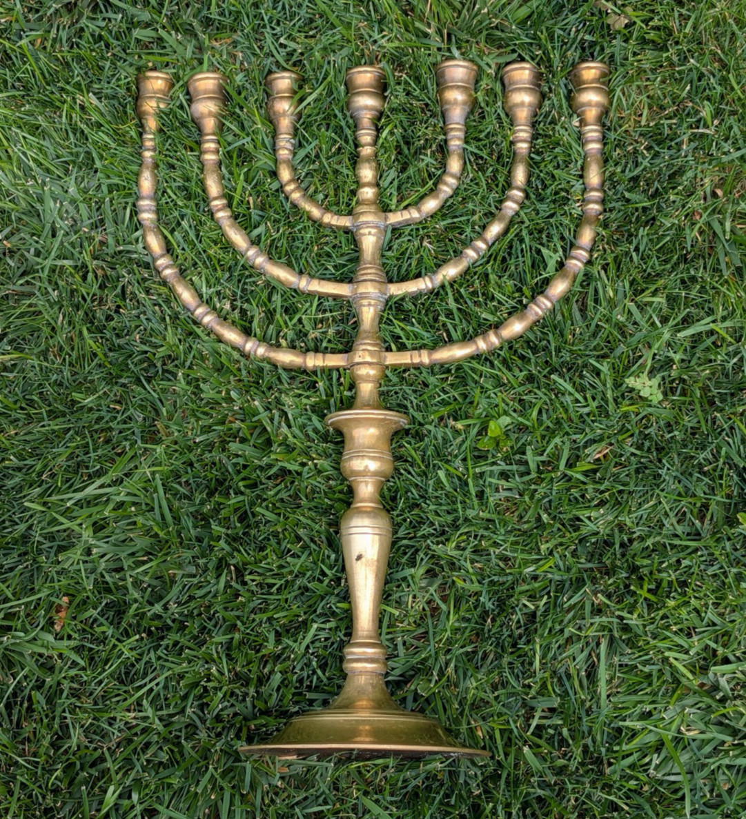 Vintage Brass Menorah Large 17” Judaica Shabbat 7 Arm Candelabra