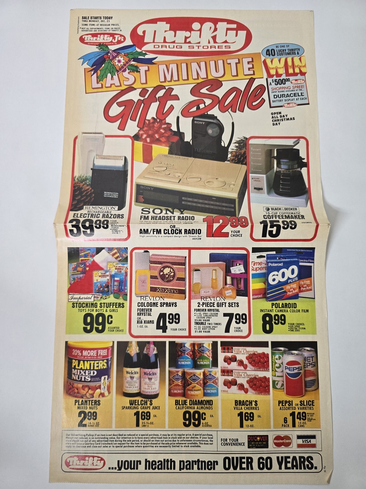 1989 Thrifty Drug Last Minute Christmas Ad Sony Cameras Toys Gifts Foldout