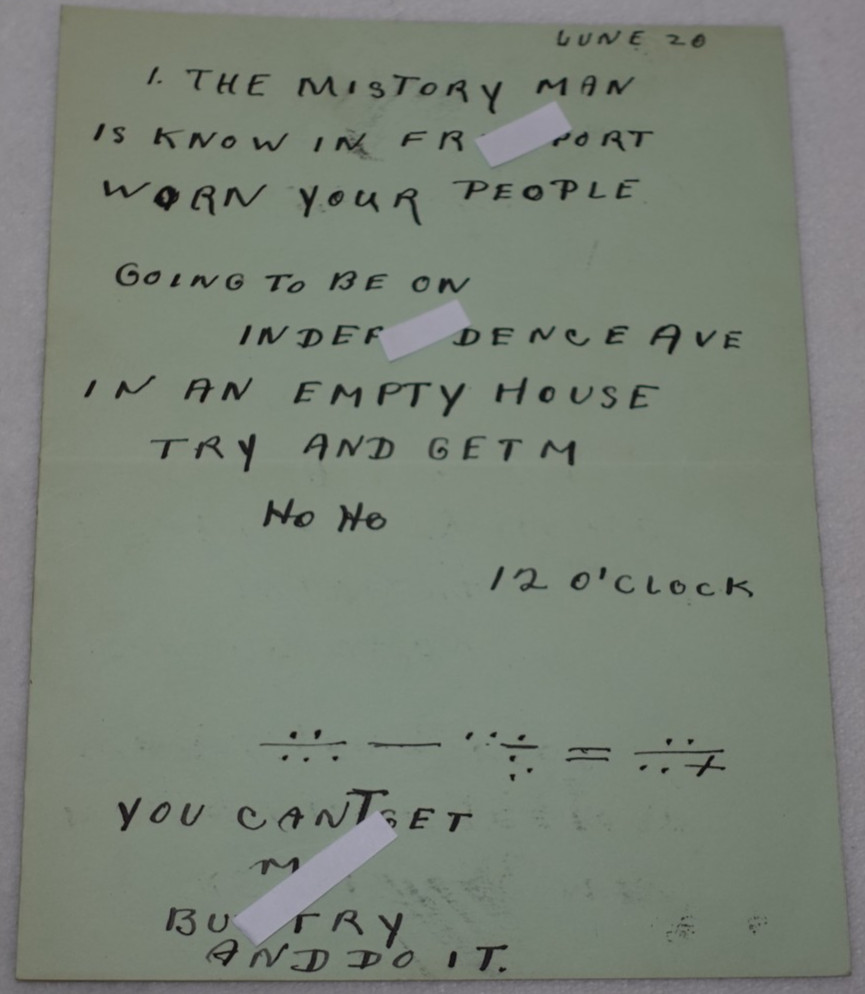 Mistory Man Early 1920s Freeport LI New York Strange Weird Letter to Police