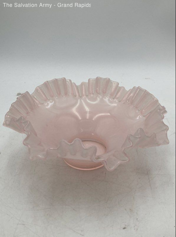Fenton Rose Pink Glass Ruffled Edge Bowl Home Decorative Bowl