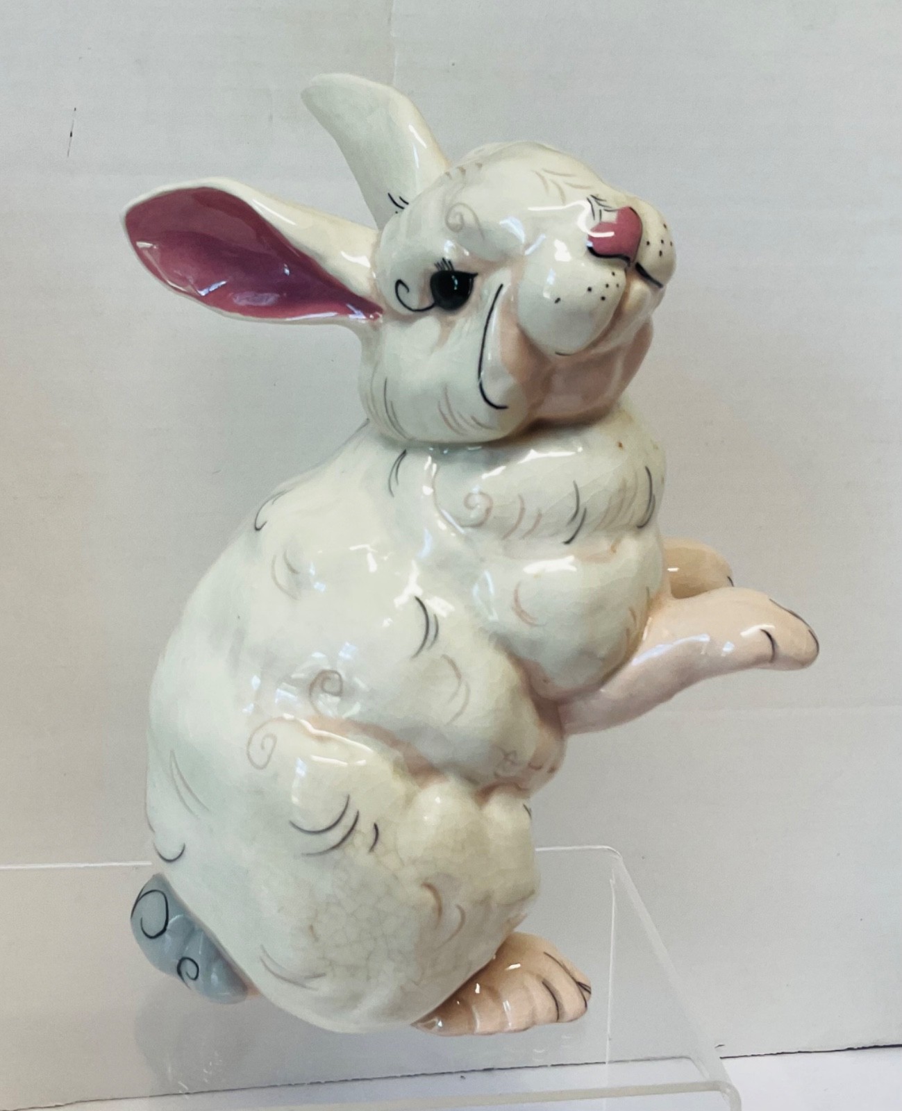 Adorable Vintage KAY FINCH California Pottery Pink & White RABBIT Figurine