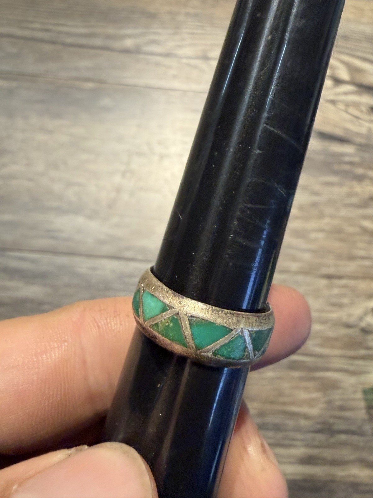 Old Pawn Navajo sterling Silver Turquoise Inlayed Ring  Size 9