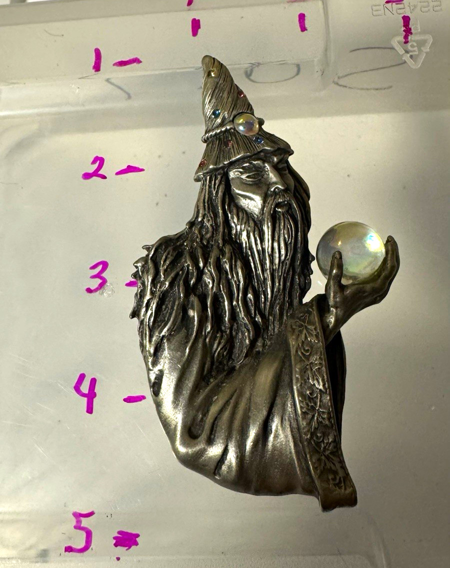 Vintage JJ Jonette Pewter Wizard Brooch Pin