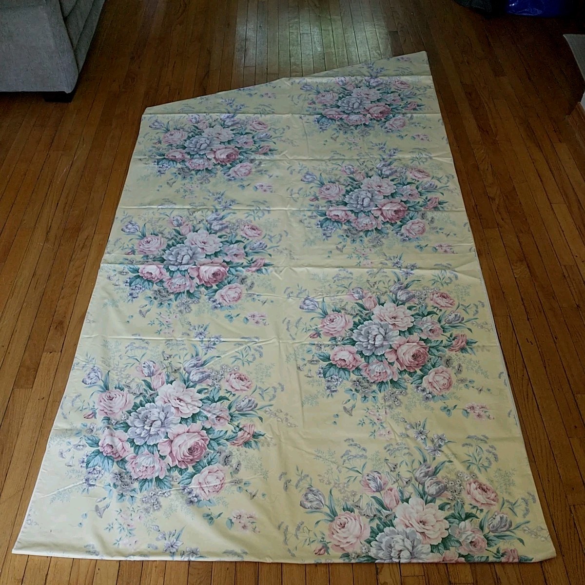 Vtg Fish Tail Swag Curtains Drapes Yellow Floral French Country Lined