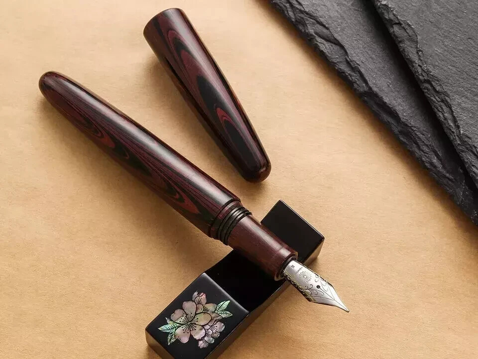 Wancher Dream Fountain Pen TRUE EBONITE Marble Red Calligraphy Nib EF F M B