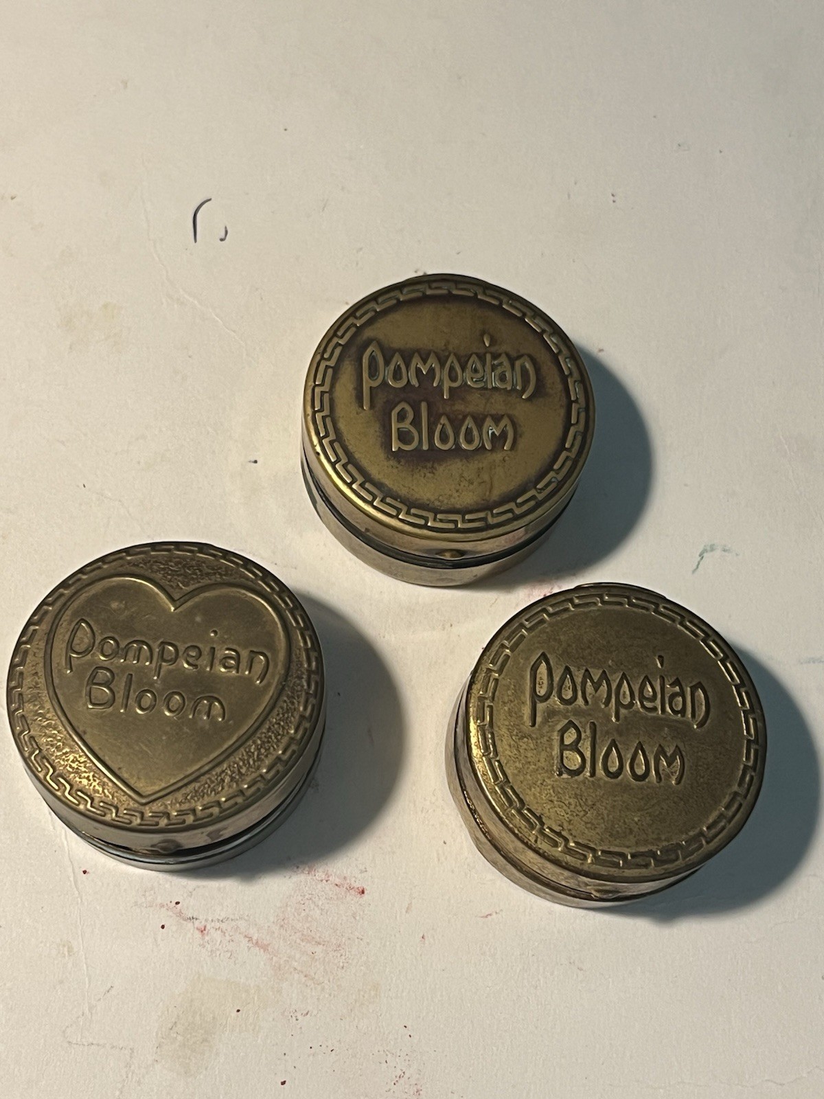 3 Vintage 1920-1930s Pompeian Bloom Brass Cosmetic Compacts Empty