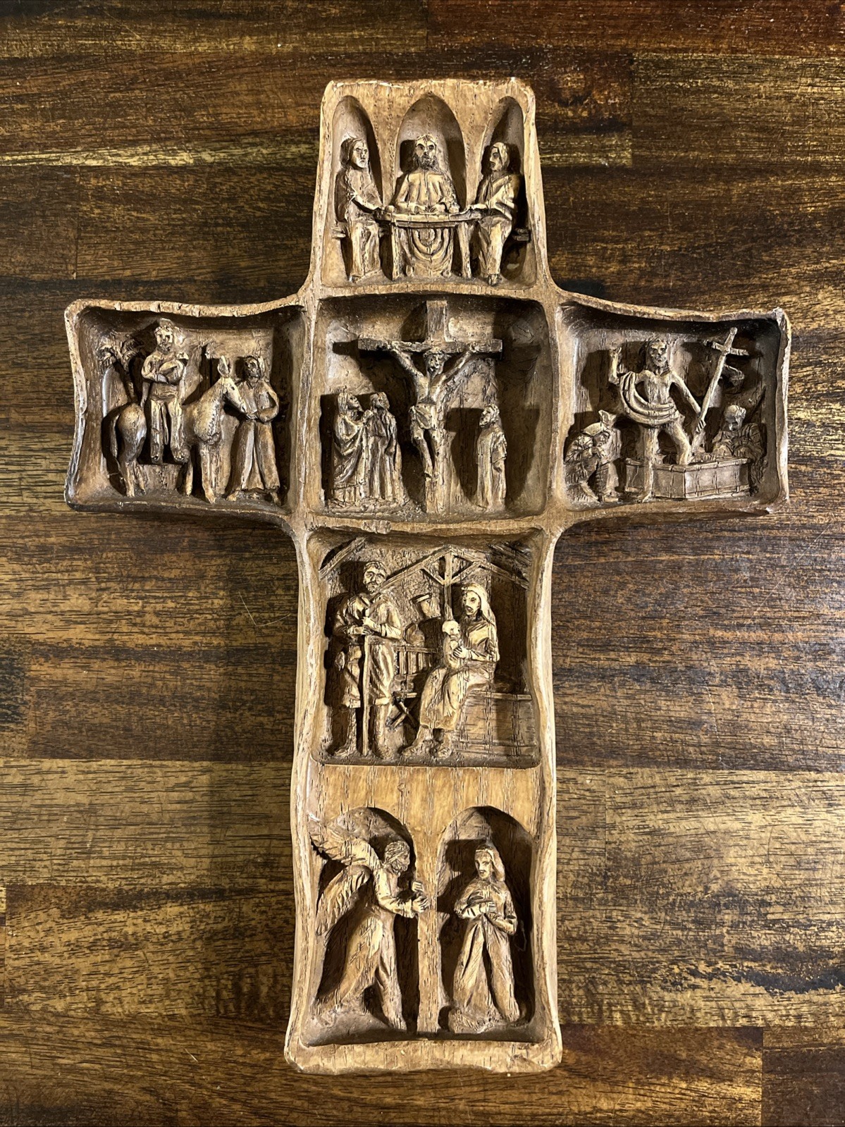 Vtg  3D VGI Life Of Christ Jesus Resin Wall Cross Scenes Christian Catholic 11”