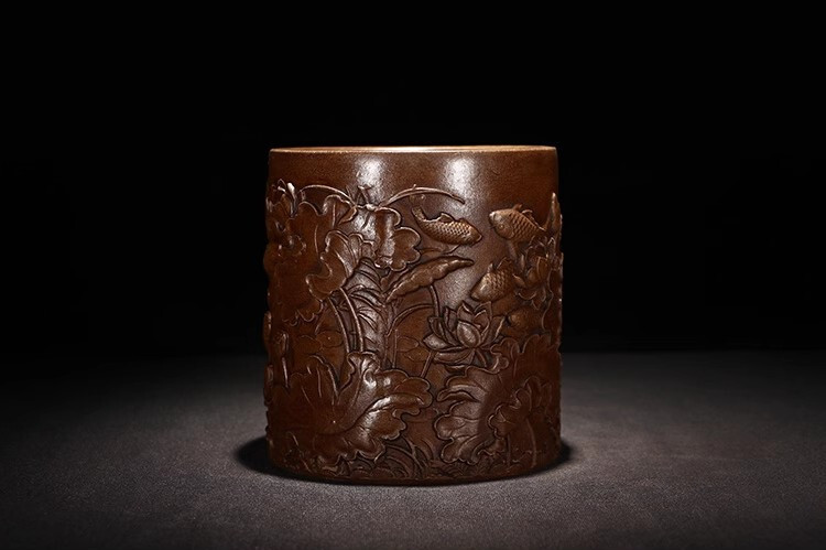 5.1in Chinese Vintage Yixing Zisha Plant Pot, Handmade Lotus Orchid Bonsai Decor